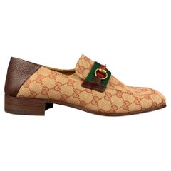 GUCCI Size 9 Tan & Brown Monogram Canvas Slip On Horsebit Loafers