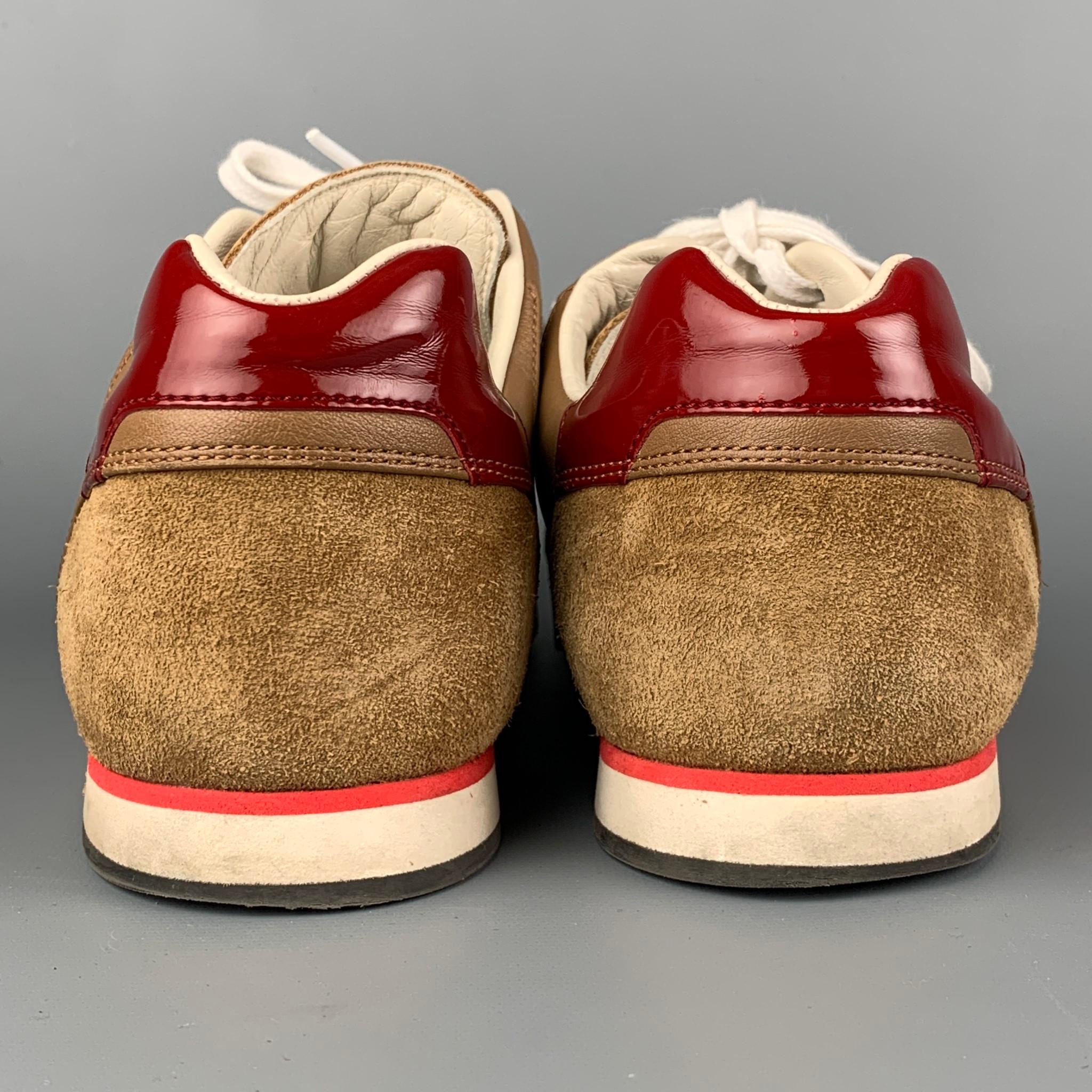 Beige GUCCI Size 9 Tan & Red Suede Low Top Sneakers