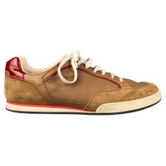 GUCCI Size 9 Tan & Red Suede Low Top Sneakers