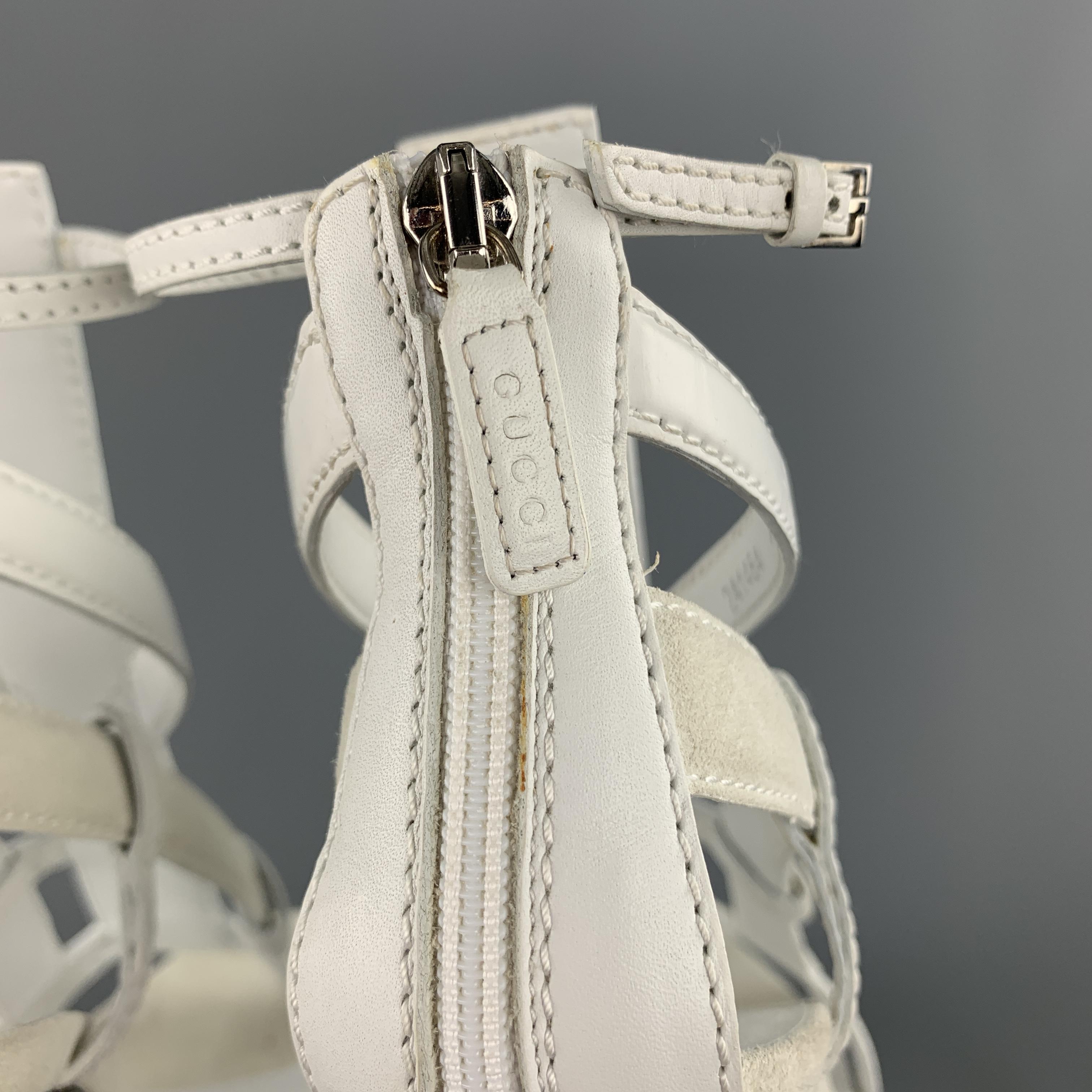GUCCI Size 9 White Leather & Suede Strappy Platform LIFFORD MELBOURNE Sandals 1