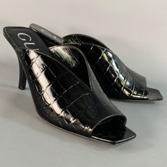 GUCCI Größe 9.5 Schwarz Krok geprägte Leder Pantoletten Pumps