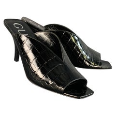 Gucci Size 9.5 Black Croc Embossed Leather Mules Pumps