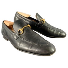 Gucci Size 9.5 Black Gold Horsebit Leather Loafers