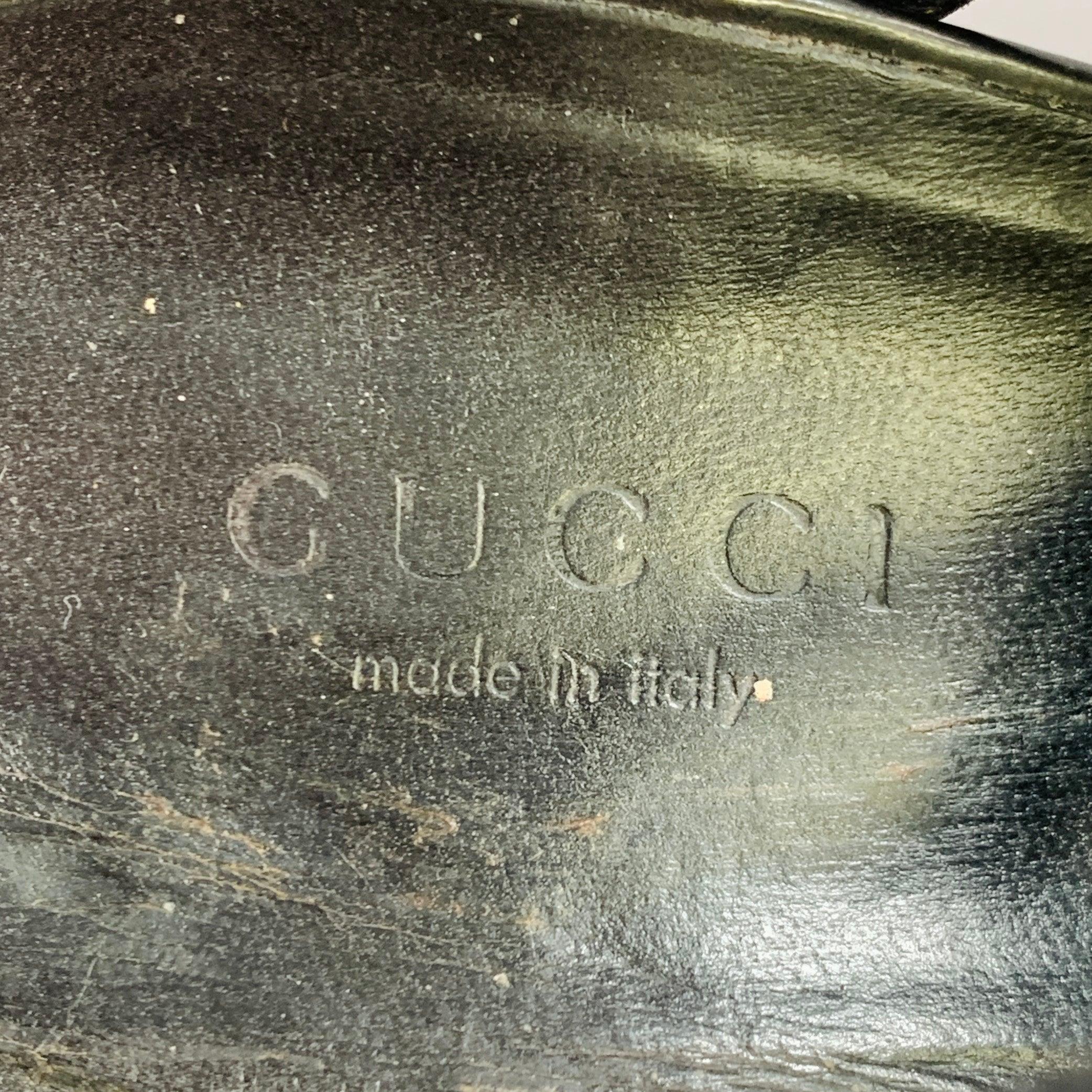GUCCI Size 9.5 Black Leather Patent Leather Back Zipper Cage Sandals For Sale 3