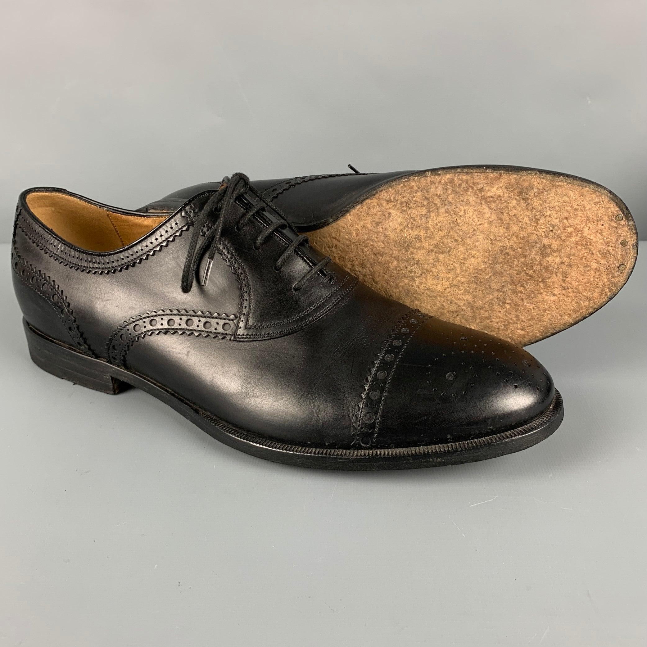 GUCCI Size 9.5 Black Perforated Leather Oxford Cap Toe Lace Up Shoes For Sale at 1stDibs