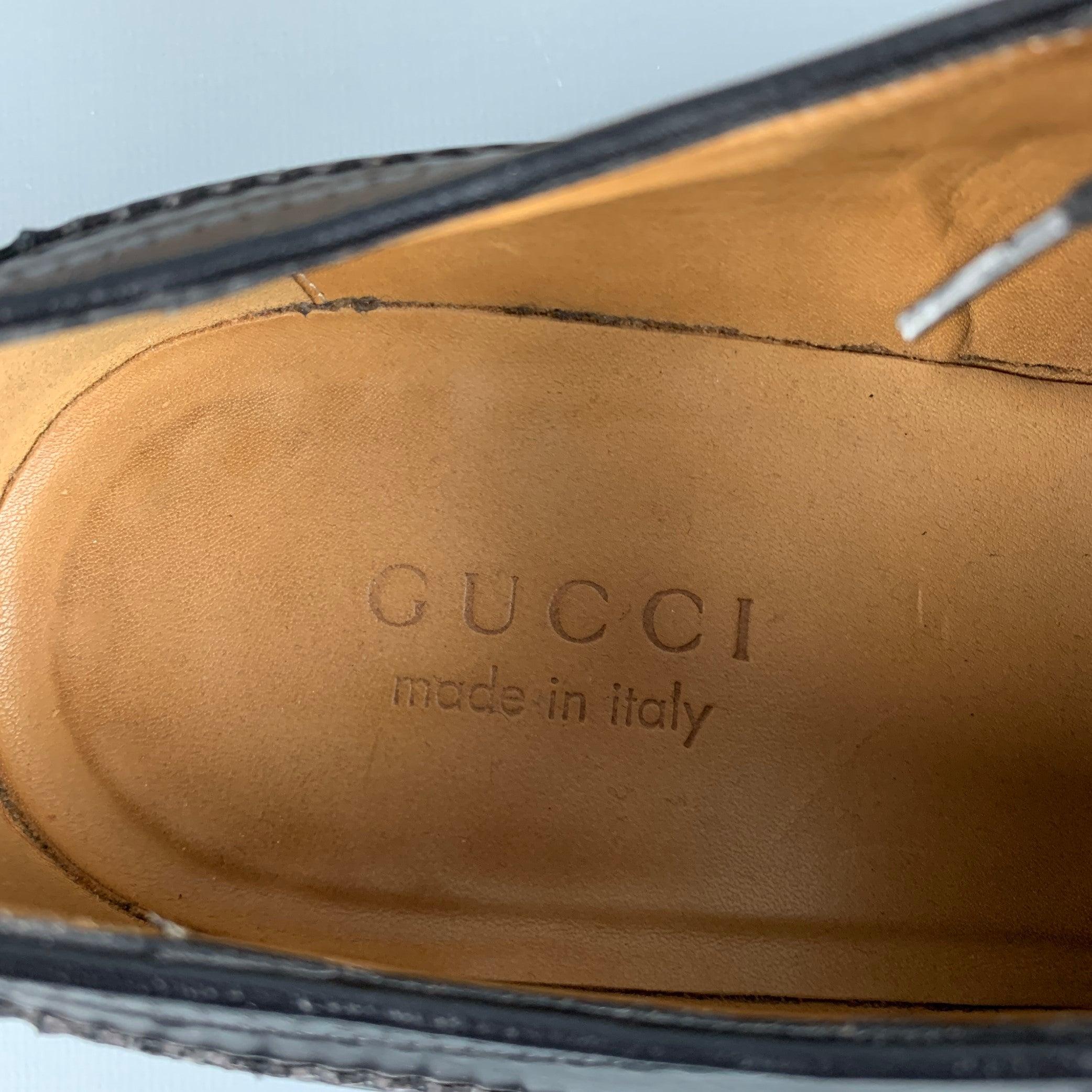 GUCCI Size 9.5 Black Perforated Leather Oxford Cap Toe Lace Up Shoes For Sale 3