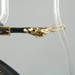 GUCCI Size 9.5 Black Suede Gold Jaguar Chain Ankle Strap Sandals