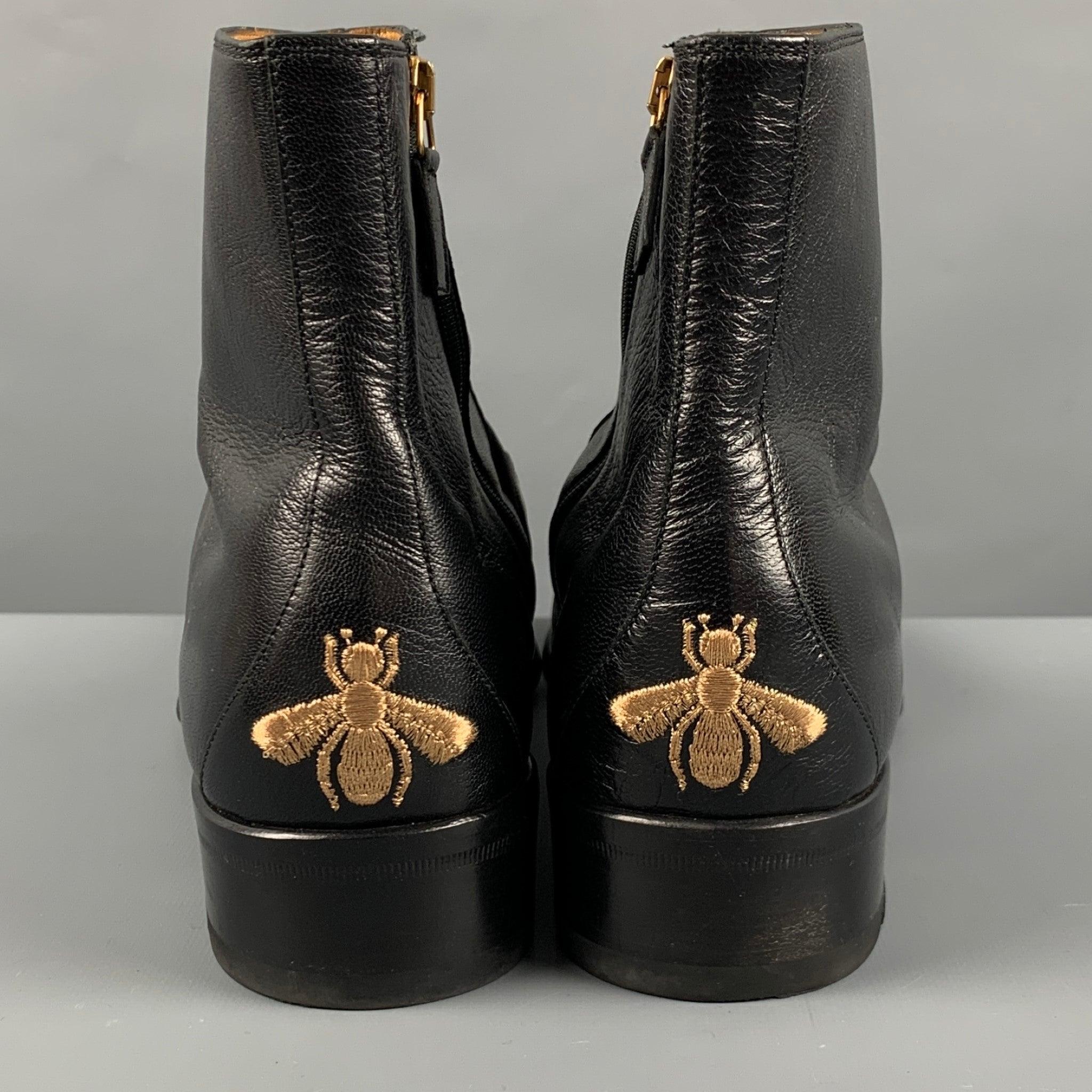 GUCCI Size 9.5 Black -VEGAS- Embroidery Leather Square Toe Boots In Good Condition For Sale In San Francisco, CA