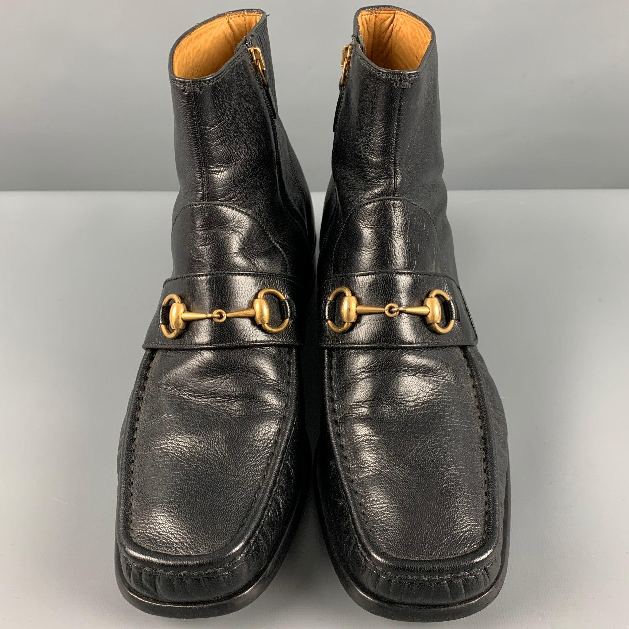 Men's GUCCI Size 9.5 Black -VEGAS- Embroidery Leather Square Toe Boots For Sale