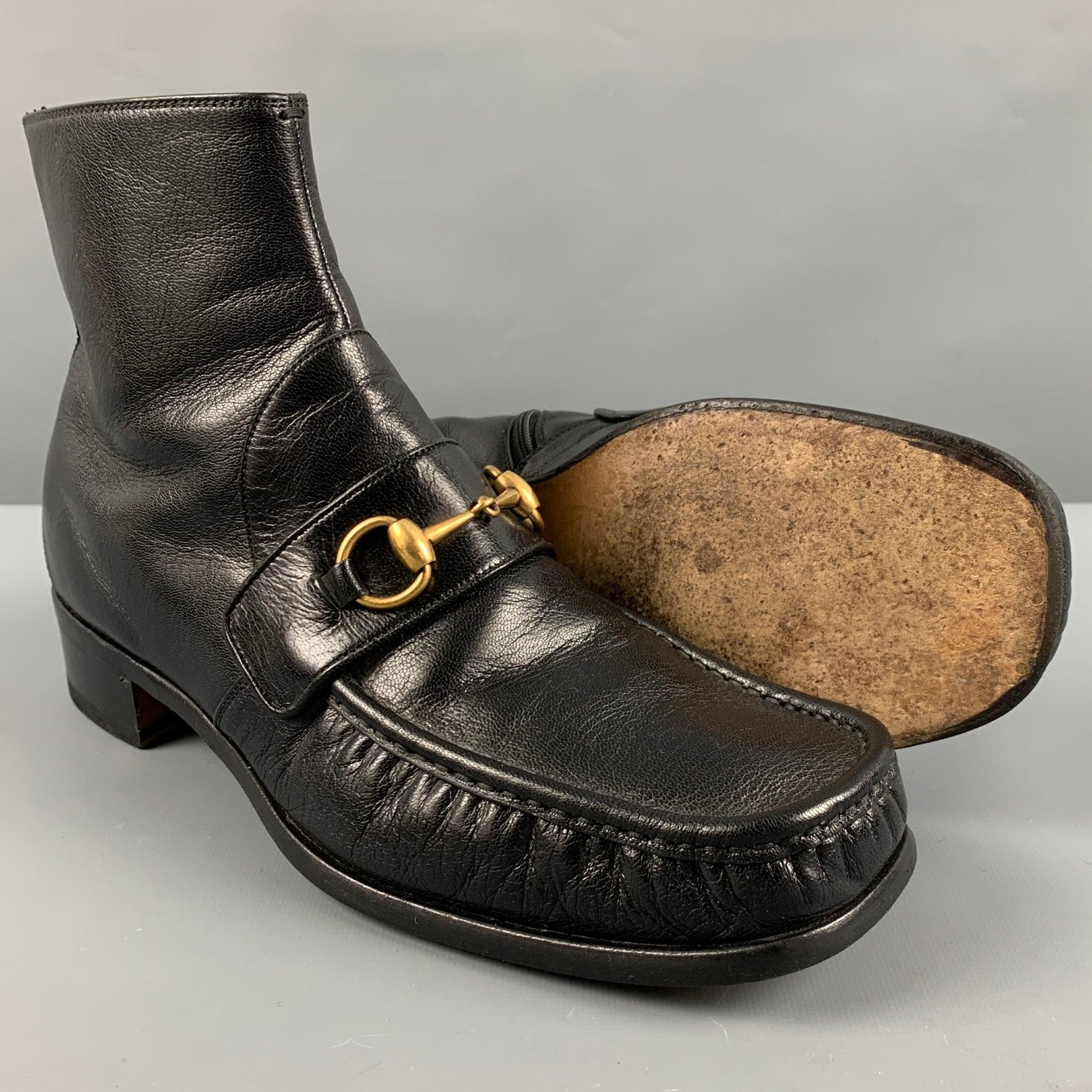 GUCCI Size 9.5 Black -VEGAS- Embroidery Leather Square Toe Boots For Sale 1