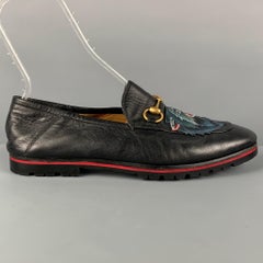 GUCCI Size 9.5 Black Wolf Patch Leather Slip On Loafers