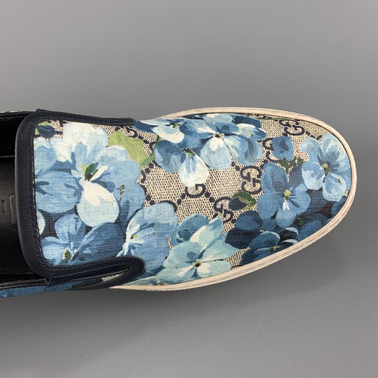 gucci blue floral slip ons