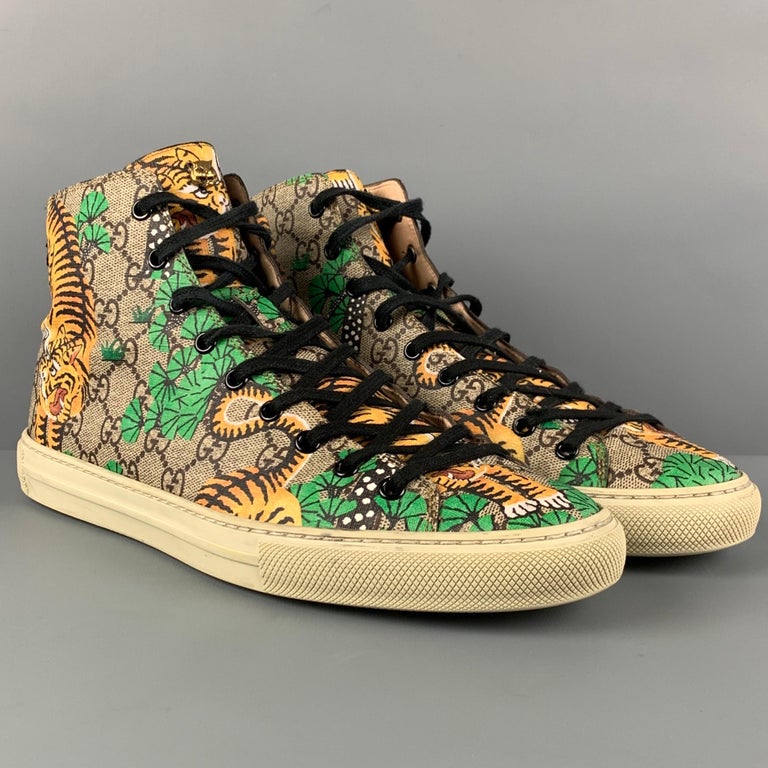 ego Luidspreker waarde GUCCI Size 9.5 Brown Green Bengal Tiger GG Monogram Coated Canvas High Top  Shoes at 1stDibs | gucci tiger shoes, size gucci shoes, gucci size shoes