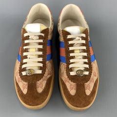 GUCCI Size 9.5 Copper Monogram Canvas & Suede Webbing Stripe G74 Sneakers
