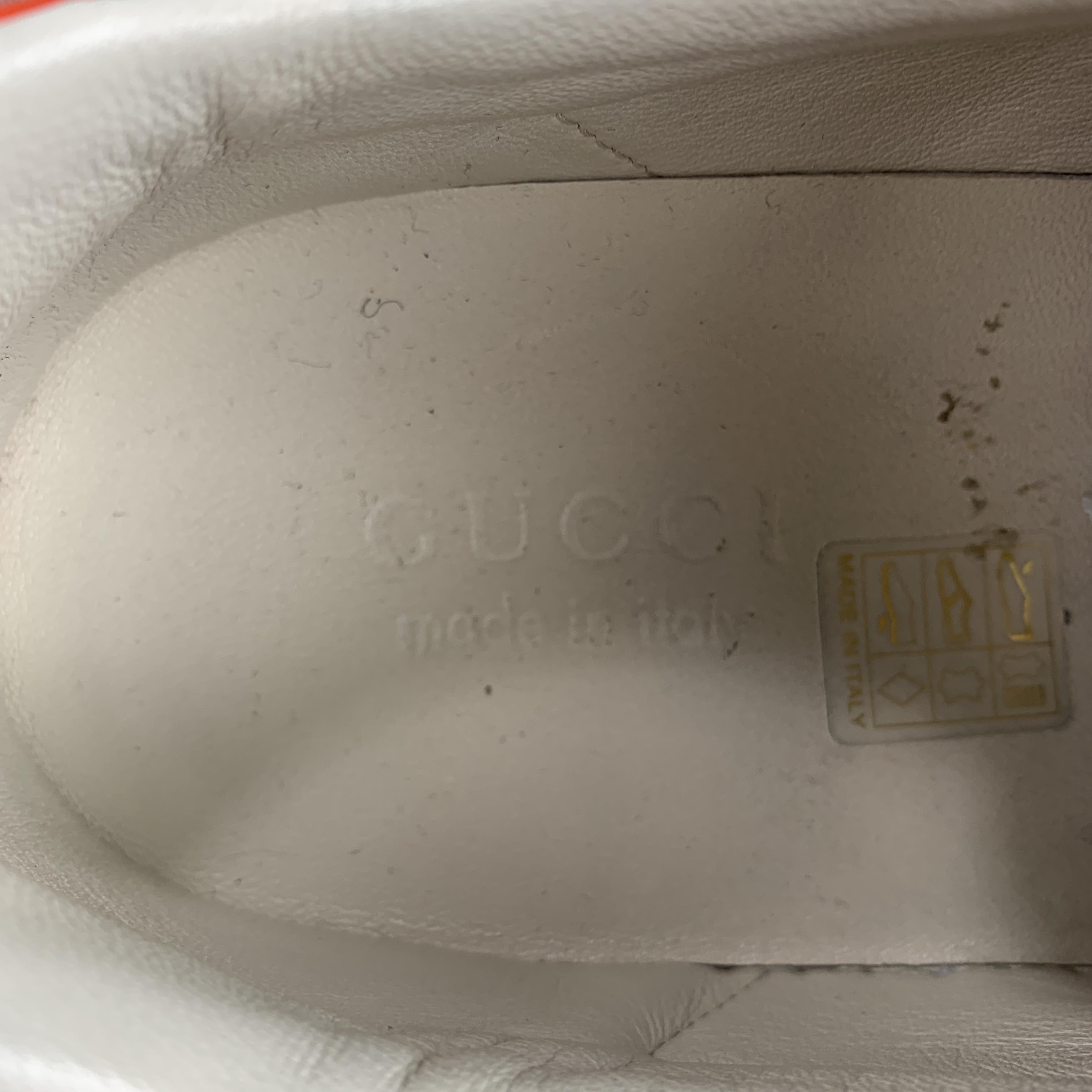 GUCCI Size 9.5 Copper Monogram Canvas & Suede Webbing Stripe G74 Sneakers In Excellent Condition In San Francisco, CA