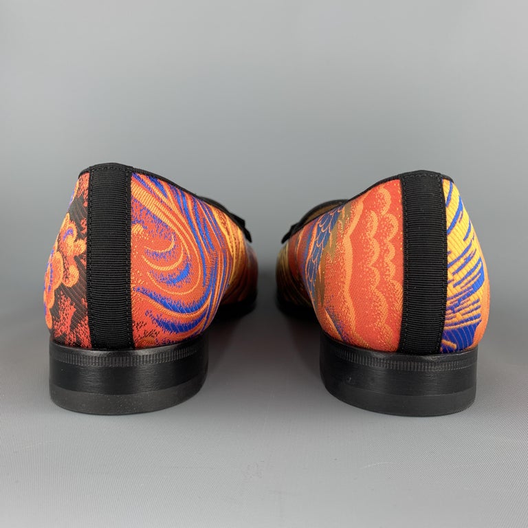 GUCCI Size 9.5 Orange Tiger Stud Silk Jacquard Bow Loafers at 1stDibs