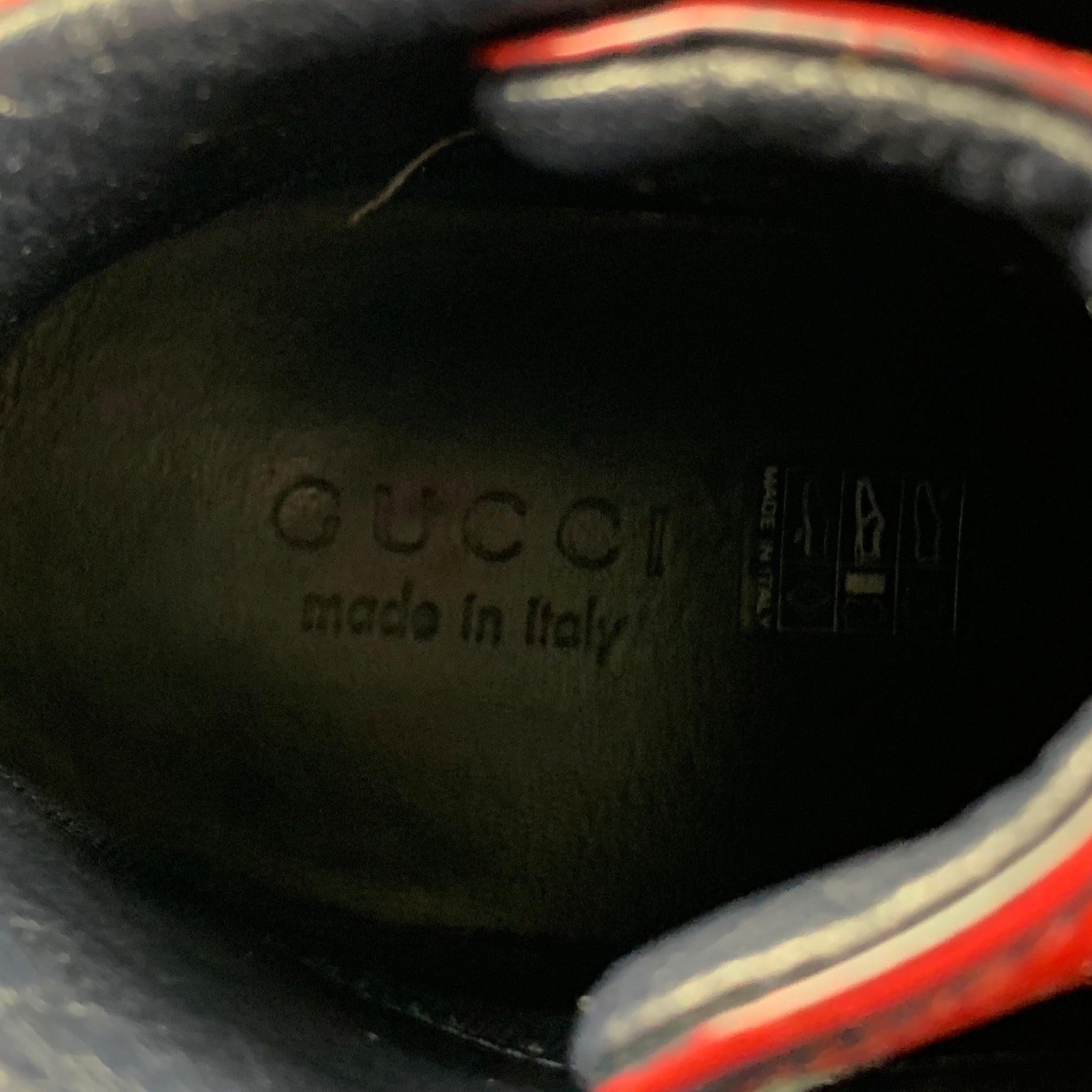 GUCCI Size 9.5 Red Navy Marbled Leather High Top Sneakers For Sale 3