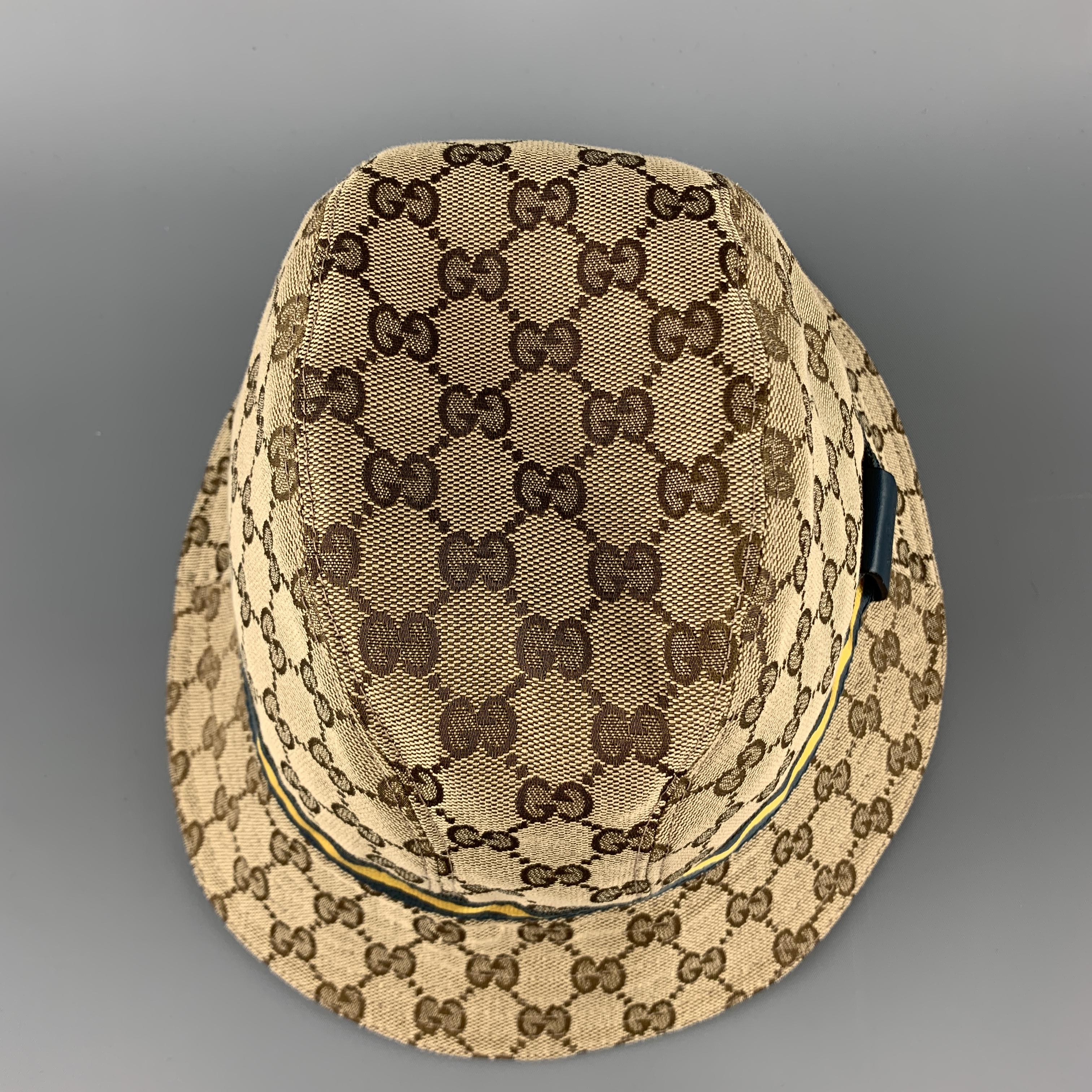 Brown GUCCI Size L Beige Guccissima Blue & Yellow Stripe Bucket Hat