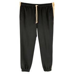 GUCCI Size L Black Khaki Monogram Polyester Cotton Sweatpants Casual Pants