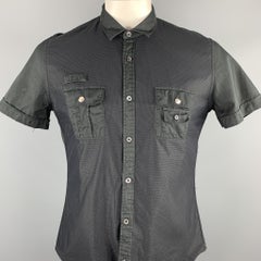 GUCCI Size L Black Mixed Fabrics Cotton Patch Pockets Short Sleeve Shirt