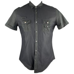 GUCCI Size L Black Mixed Fabrics Cotton Patch Pockets Short Sleeve Shirt
