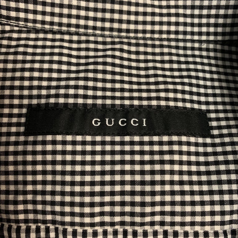 GUCCI Size L Black and White Checkered Cotton Pop-Over Short Sleeve ...