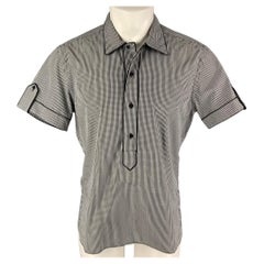 GUCCI Size L Black White Gingham Cotton Short Sleeve Shirt