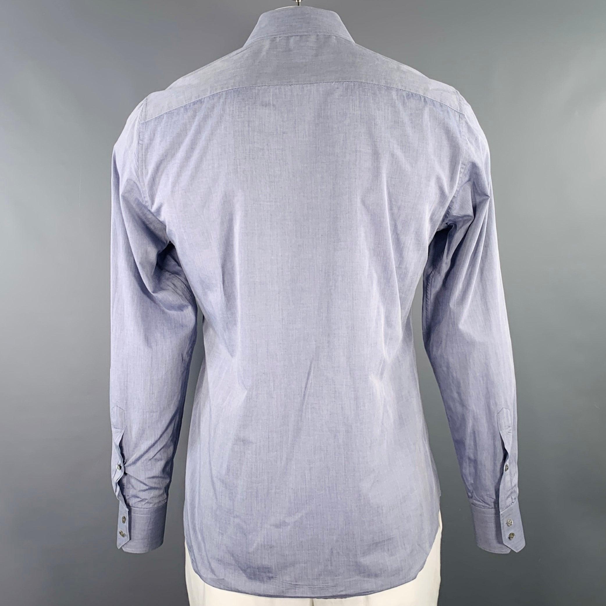 Gray GUCCI Size L Blue Grey Fitted Button Up Long Sleeve Shirt For Sale