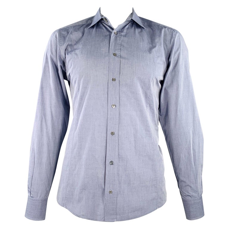 GUCCI Size L Blue Grey Fitted Button Up Long Sleeve Shirt For Sale at  1stDibs