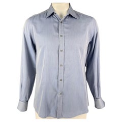 GUCCI Size L Blue Textured Cotton French Cuff Long Sleeve Shirt