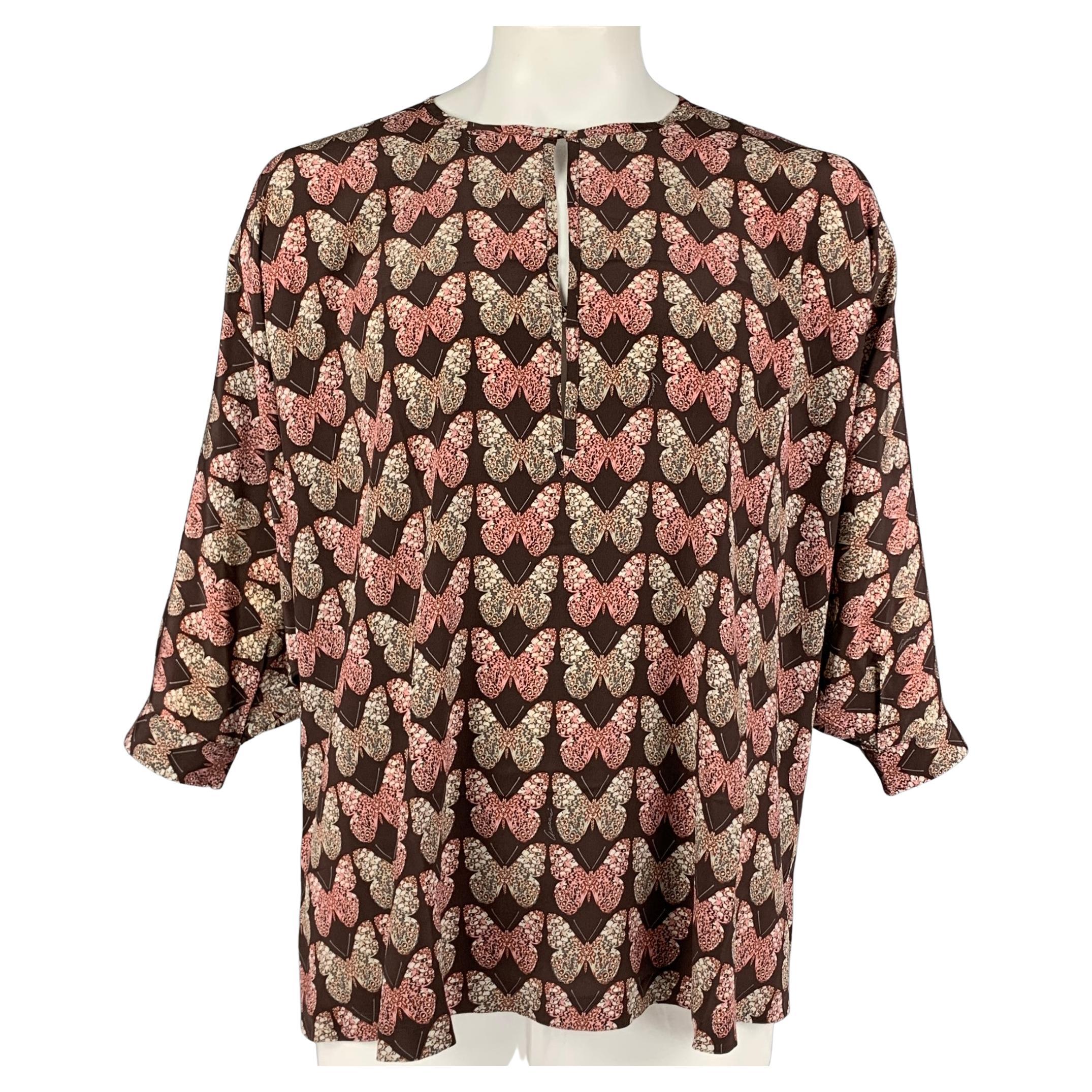 1990S GUCCI Brown Silk Chiffon Shirred Waist Blouse For Sale at 1stDibs