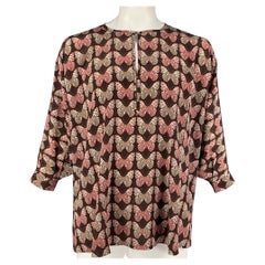 GUCCI Size L Brown Beige Butterfly Silk Dolman Sleeve Long Sleeve Shirt