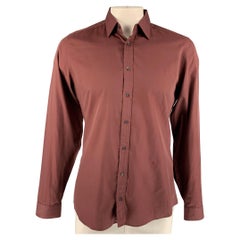 GUCCI Size L Brown Cotton / Silk Slim Fit Long Sleeve Shirt