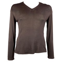 GUCCI Size L Brown Silk V-Neck Pullover