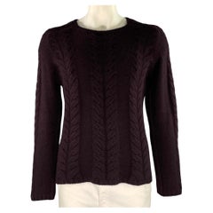 GUCCI Size L Burgundy Cable Knit Angora silk Crew Neck Sweater