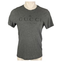 GUCCI Size L Dark Gray Black Logo Cotton Short Sleeve T-shirt