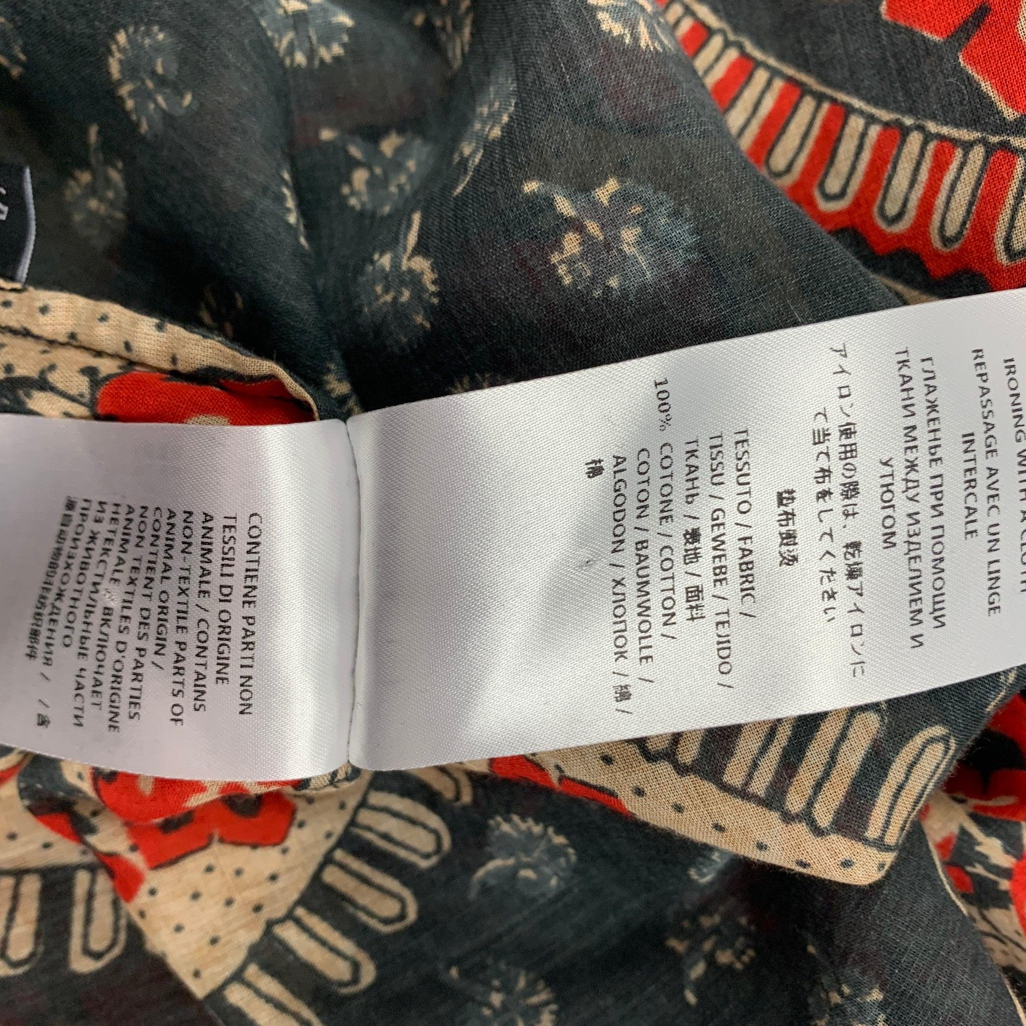 GUCCI Größe L Grau Rot Khaki Print Baumwolle Nehru Kragen Langarmhemd im Angebot 3
