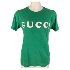 GUCCI Size L Green & White Logo Cotton Crew-Neck T-shirt