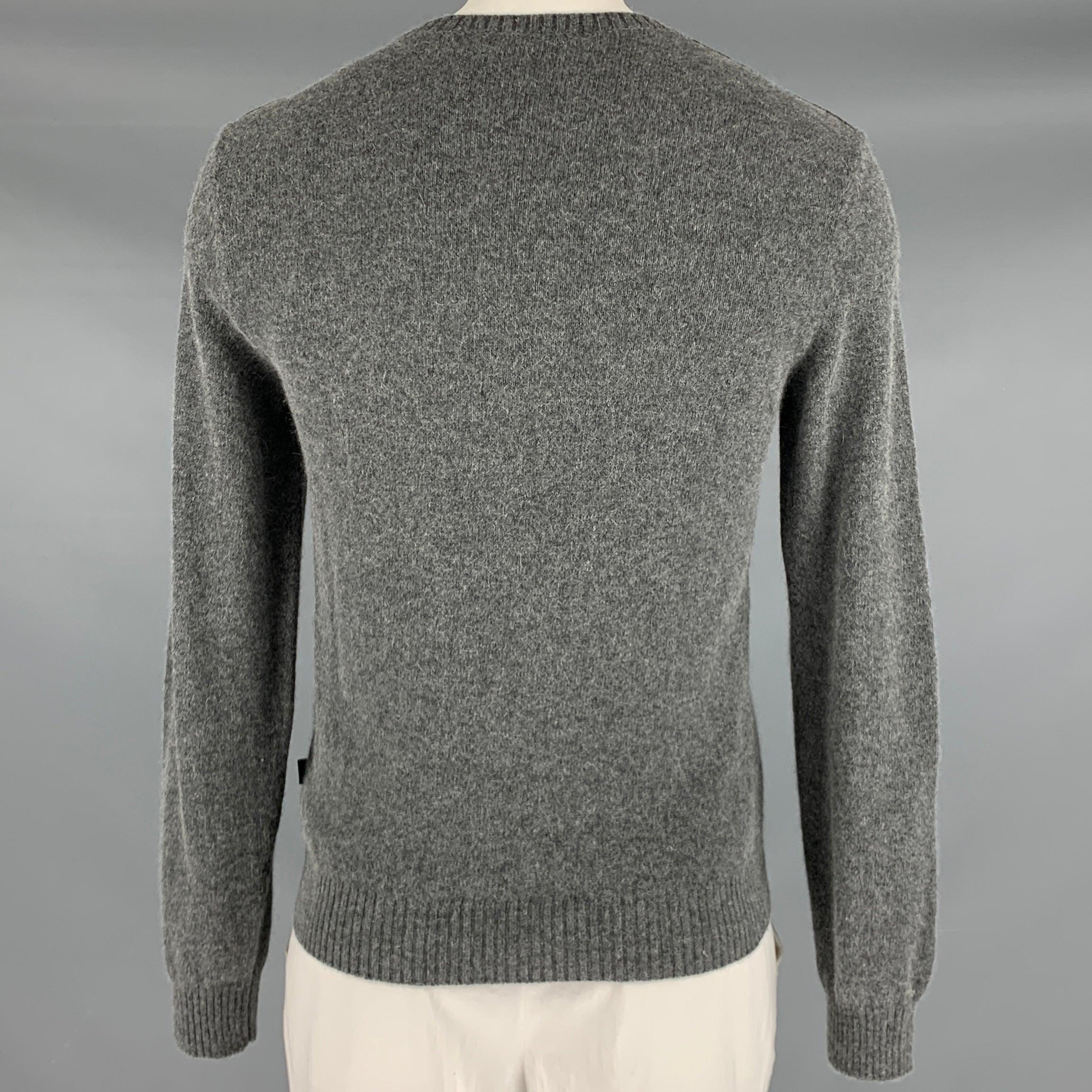 Men's GUCCI Size L Grey Brown Knit Alpaca Blend Crew Neck Sweater For Sale