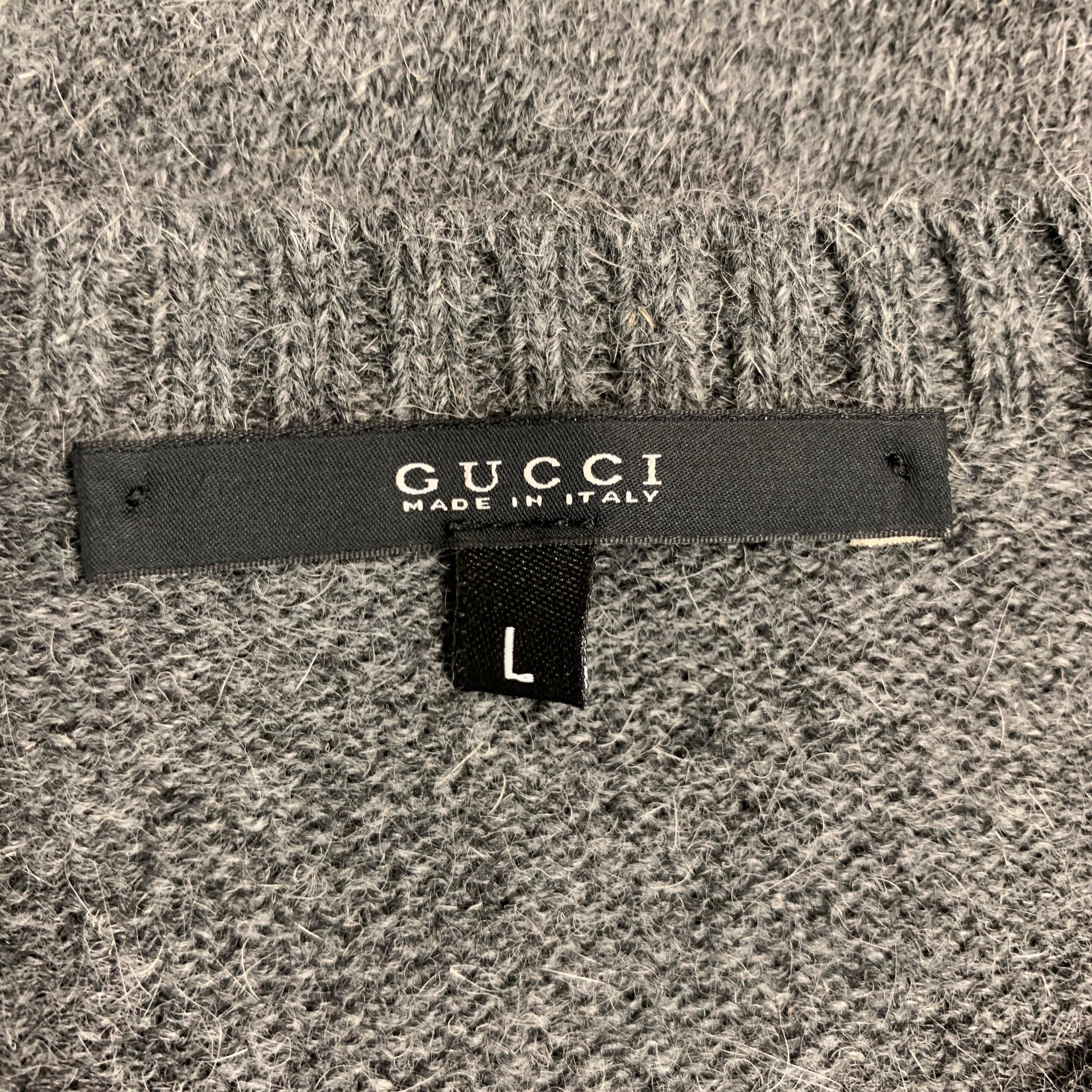 GUCCI Size L Grey Brown Knit Alpaca Blend Crew Neck Sweater For Sale 1