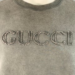 GUCCI Size L Grey Logo Cotton Crew Neck Sweatshirt