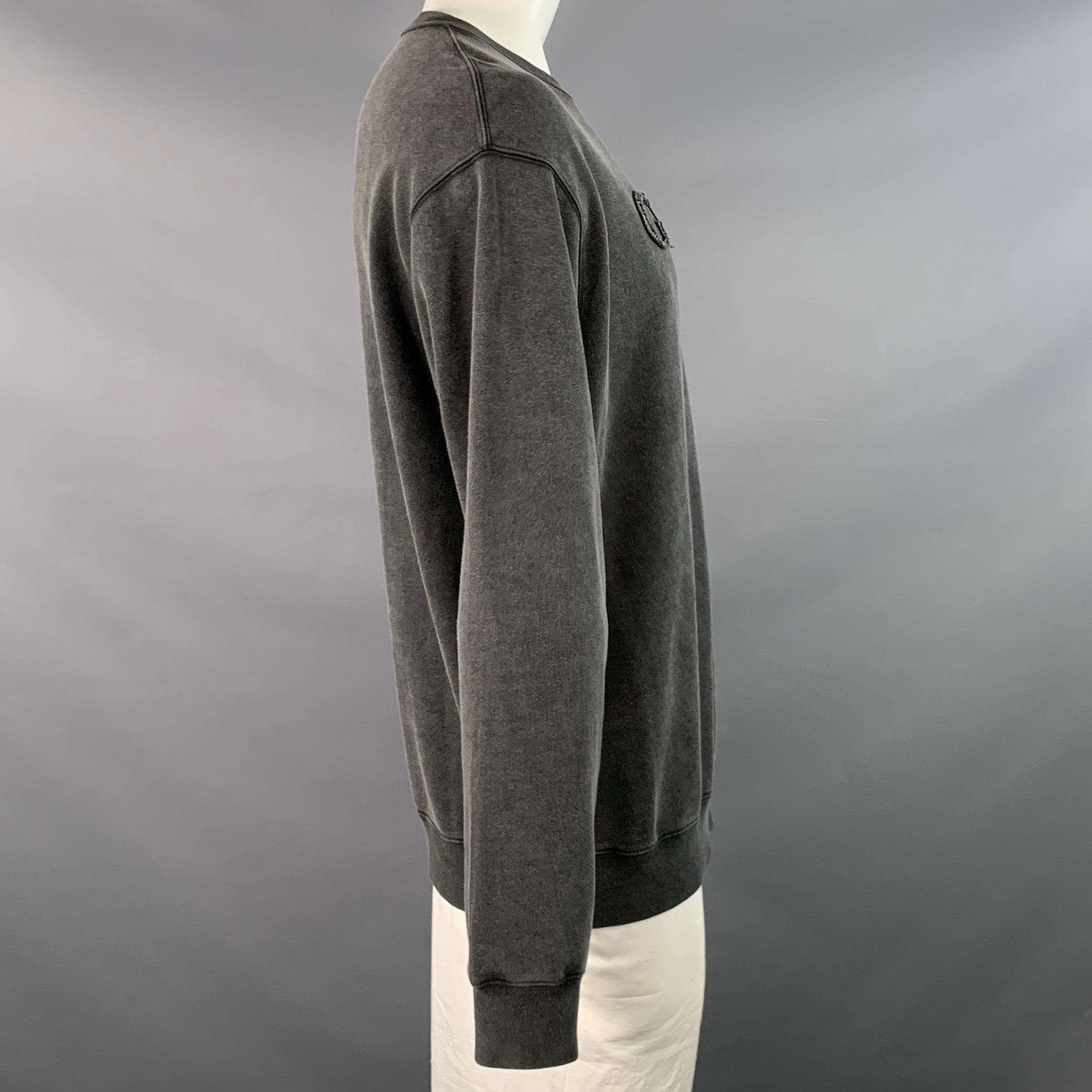 Nero Gucci Felpa girocollo in cotone con logo grigio taglia L in vendita