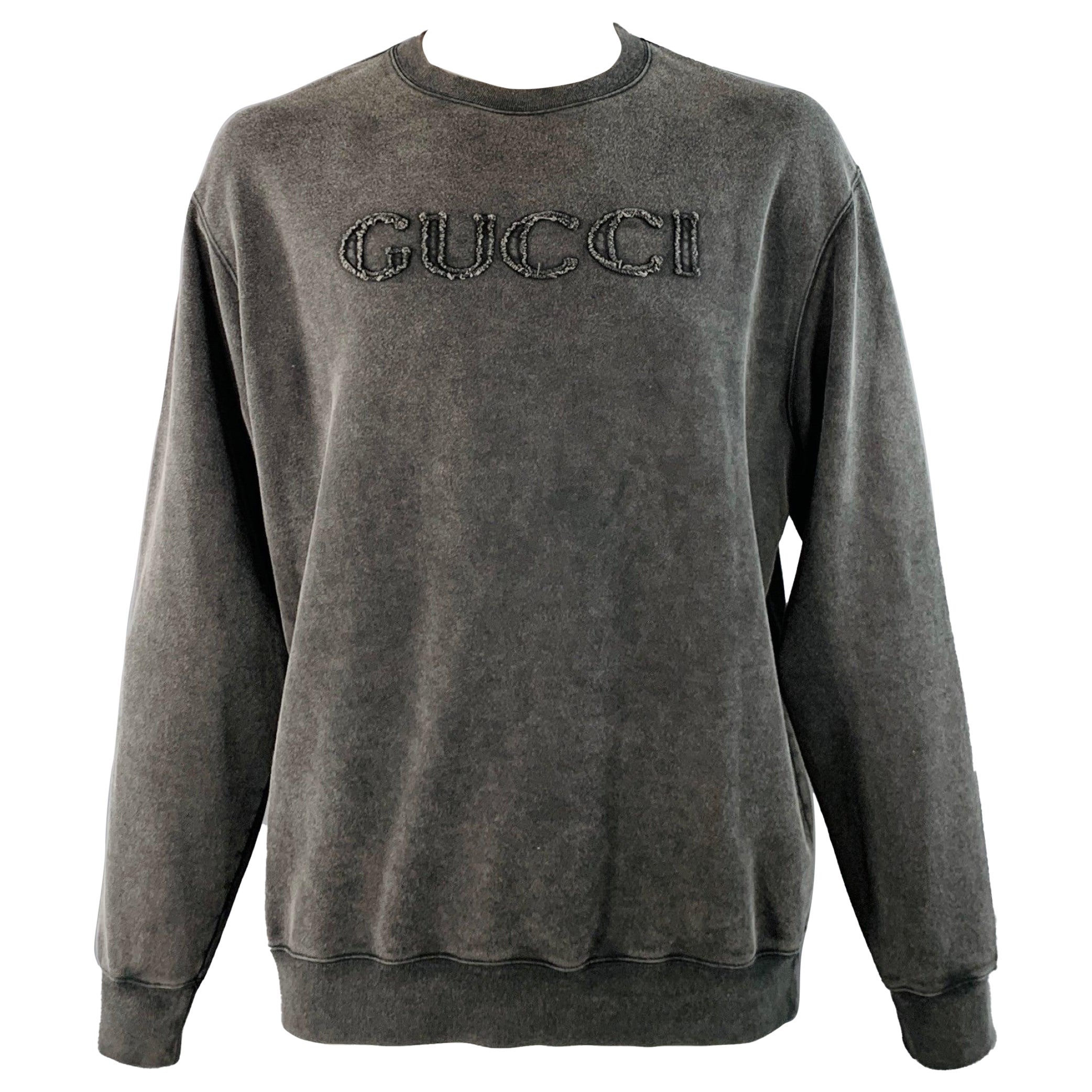 Gucci Felpa girocollo in cotone con logo grigio taglia L in vendita