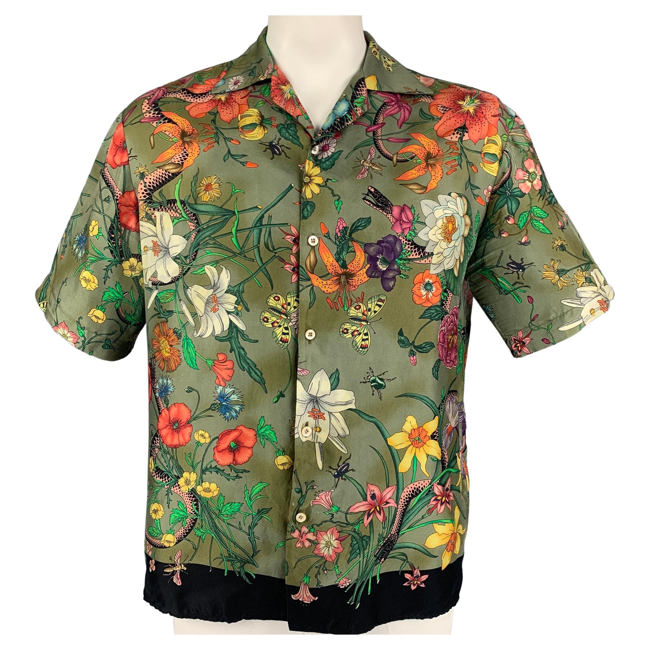 GUCCI Size Multi-Color Print Silk Camp Short Sleeve Shirt at 1stDibs | gucci short sleeve shirts, floral mens shirt, gucci floral shirt