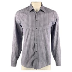 GUCCI Size L Navy & Grey Plaid Classic Long Sleeve Shirt