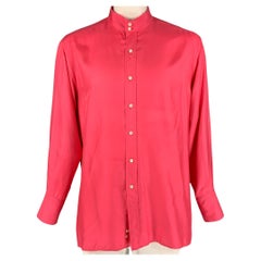 GUCCI Size L Pink Silk Nehru Collar Long Sleeve Shirt