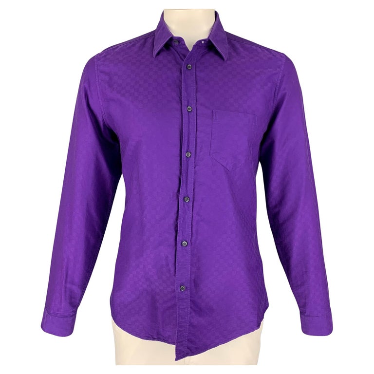 GUCCI Size L Purple Checkered Cotton Button Up Long Sleeve Shirt For ...