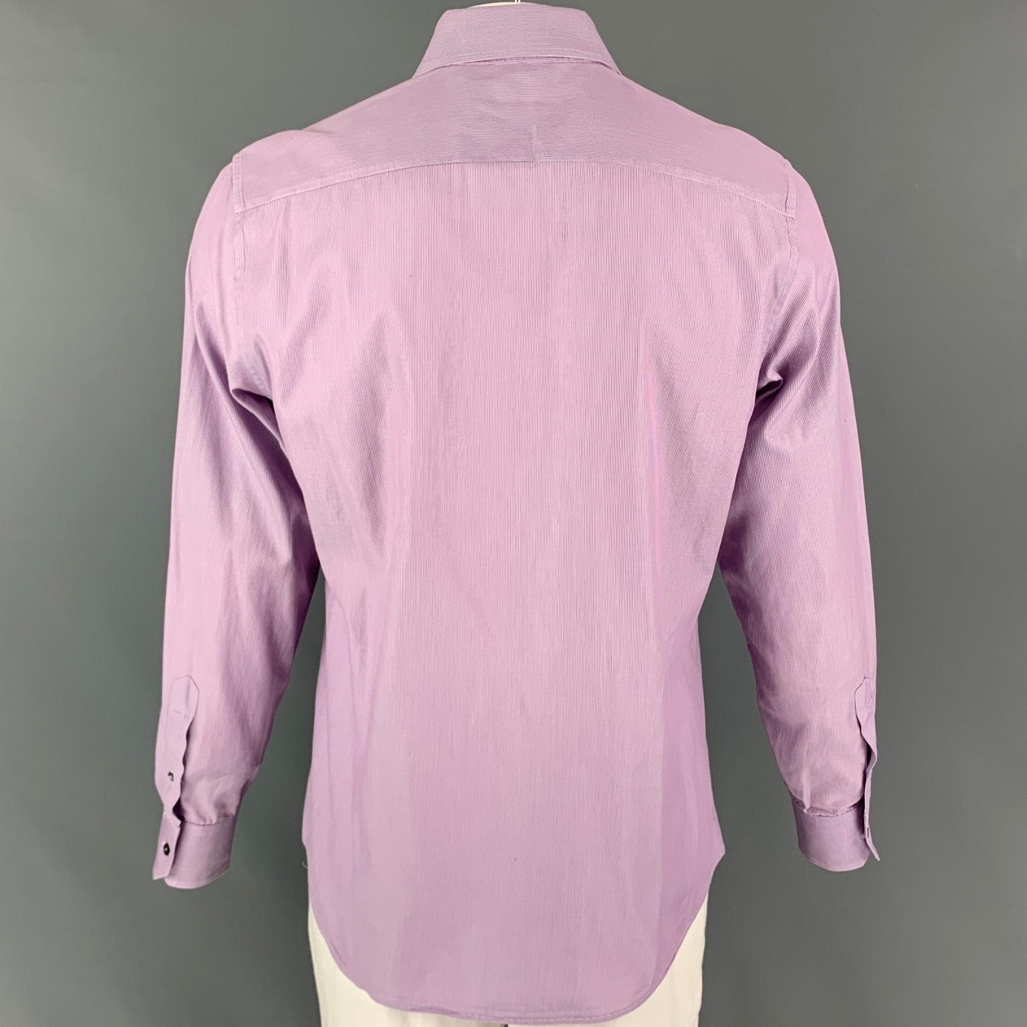 Gray GUCCI Size L Purple White Stripe Cotton Button Down Long Sleeve Shirt