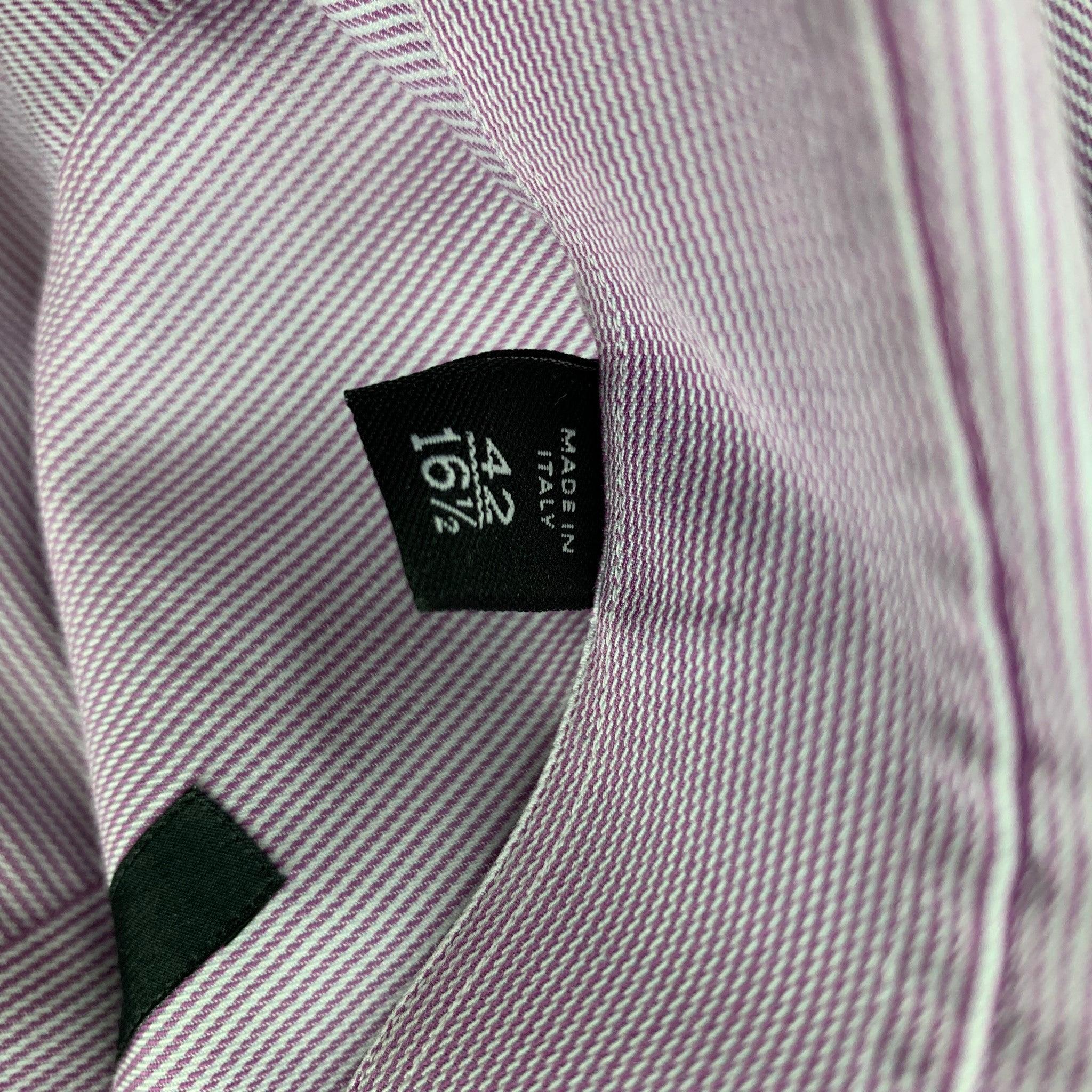 Men's GUCCI Size L Purple White Stripe Cotton Button Down Long Sleeve Shirt