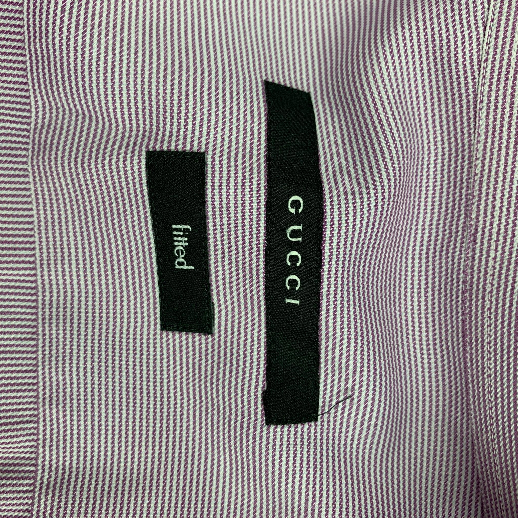 GUCCI Size L Purple White Stripe Cotton Button Down Long Sleeve Shirt 1